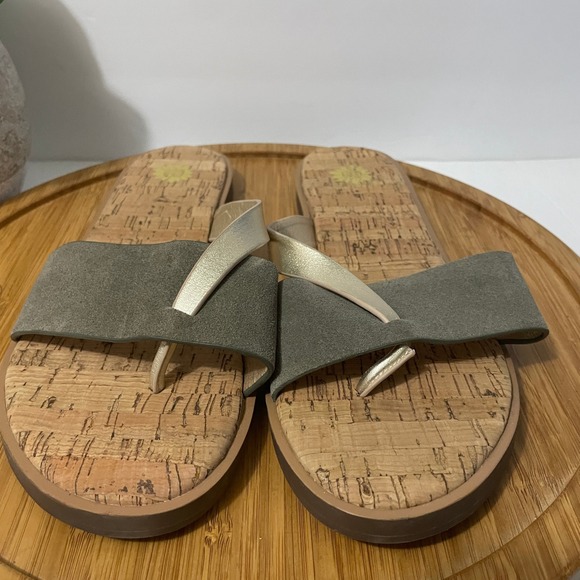Yellow Box Baran Cork Thong Sandal Women’s 10 Metallic Gold Strap Boho Slide - Picture 3 of 8